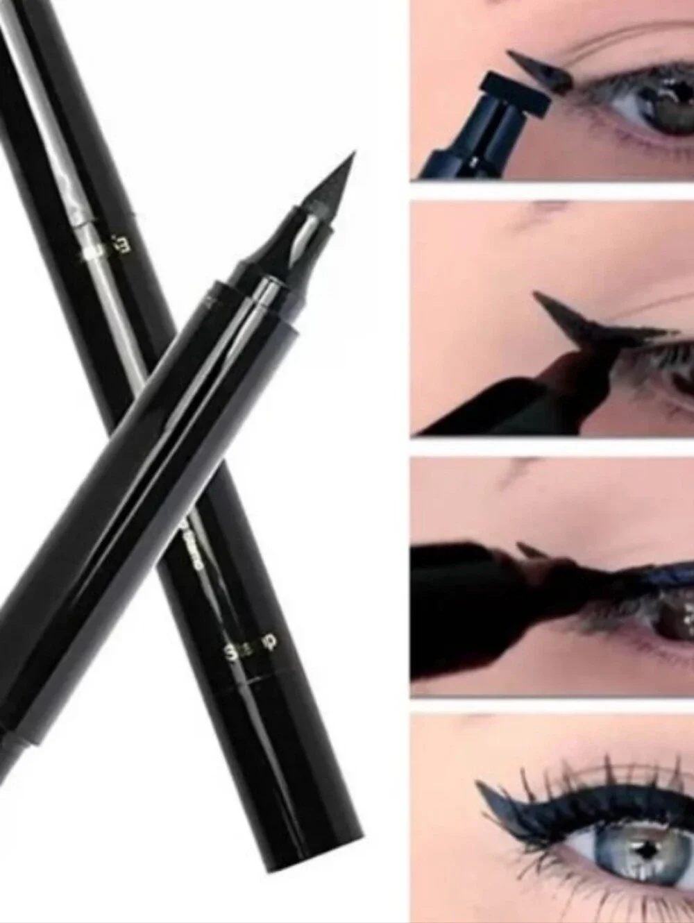2 Pcs Liquid Winged Eyeliner Stamp Pen Set Double Headed Waterproof Black
